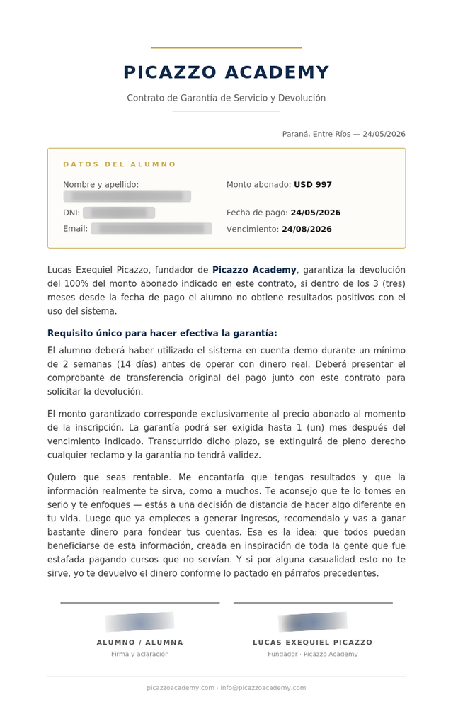 Contrato de Garantía firmado